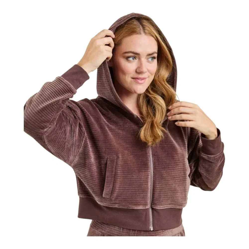 nuuds Full Zip Ribbed hoodie Chocolate Brown Size M - Picture 1 of 10